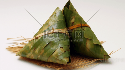 三角形的插画图片_一种用竹叶或芦苇叶包裹的糯米制成的三角粽子