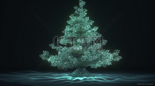 冬天唯美发光圣诞节圣诞树礼物3D模型数字艺术插画