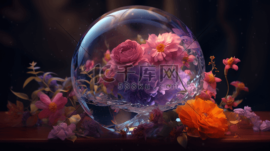 水晶球里的花朵数字艺术插画