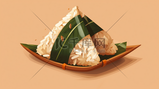 传统节日的食品插画图片_用竹叶或芦苇叶包裹的糯米三角粽子