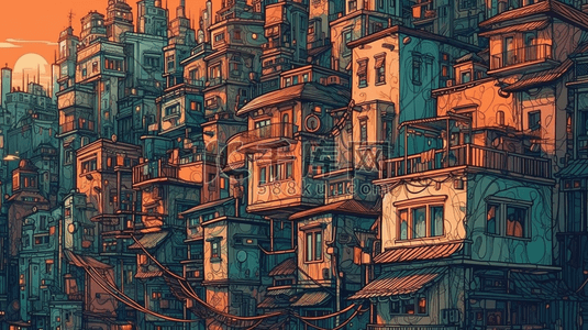 线背景插画图片_科技线城市数字艺术插画