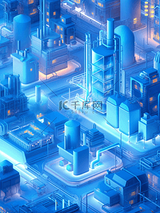 C4D风插画图片_数字化城市蓝色科技风玻璃大数据工业机械