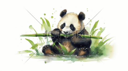 熊猫耳朵插画图片_一只熊猫正在吃一些竹子