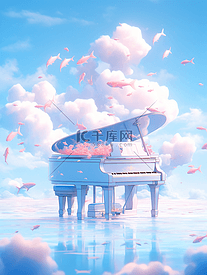 唯美钢琴在牛奶云朵里C4DOC渲染
