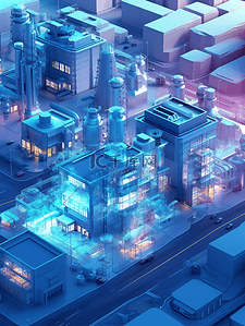 科技风玻璃插画图片_数字化城市蓝色科技风玻璃大数据工业机械