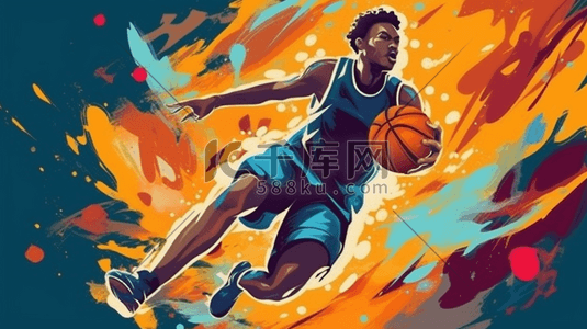 动感音响插画图片_体育运动篮球动感运动员插画