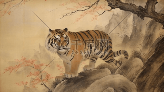 猛虎插画图片_老虎动物中国风绘画孟加拉虎