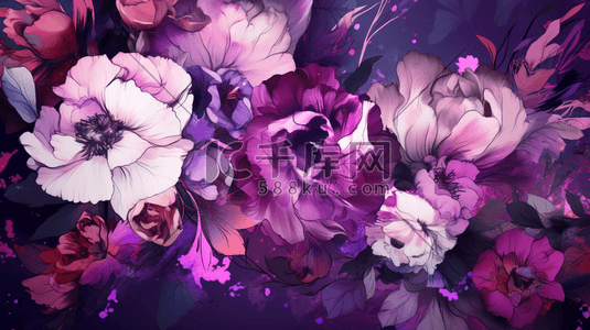 紫色花卉插画图片_紫色花卉背景数字艺术插画