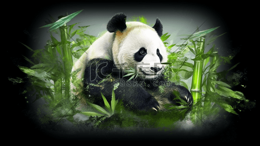 中国风竹子插画图片_绿色扁平化中国风大熊猫插画