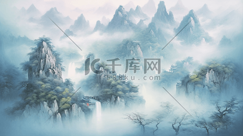 中国风山水水墨风景数字艺术