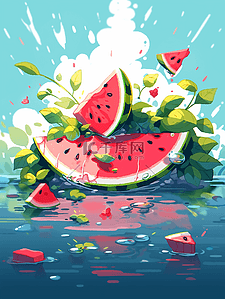 夏季西瓜水果插画