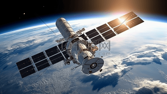 科技地球插画图片_环绕在地球上空的人造卫星