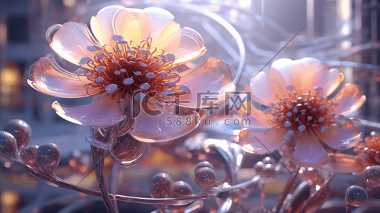 皮革材质忒图插画图片_透明材质花卉植物数字艺术