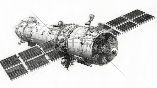 太空航天空间站飞行器手绘风插画