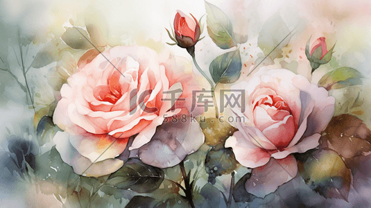 玫瑰花背景插画图片_柔和背景下的玫瑰花插画