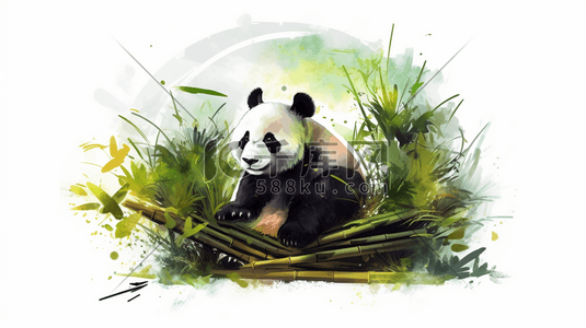 中国风国宝插画图片_绿色扁平化中国风大熊猫插画