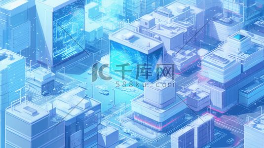 蓝色城市商务插画图片_科技蓝色城市概念