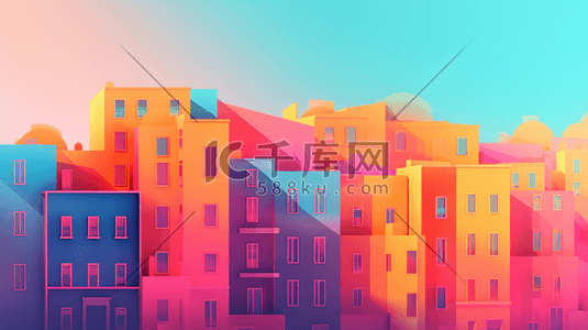 彩色扁平城市建筑房屋插画