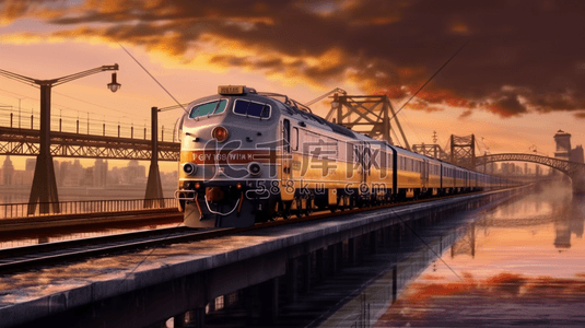 城市火车插画图片_欧美风城市中的列车