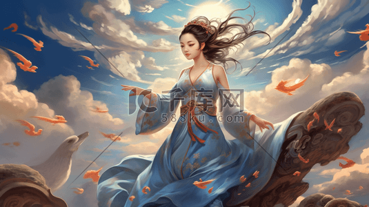 中国风国潮敦煌女神飞天插画