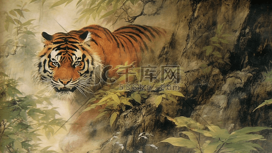 中国风绘画虎头图
