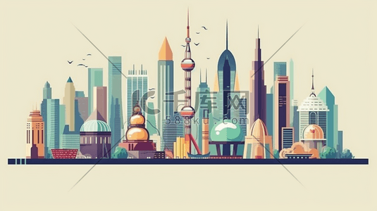 扁平风城市建筑上海地标风景