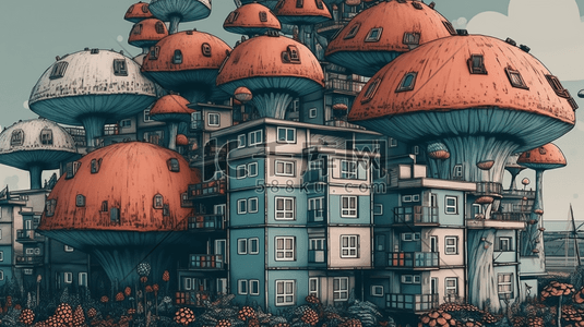 蘑菇房子插画图片_唯美蘑菇房子数字艺术插画