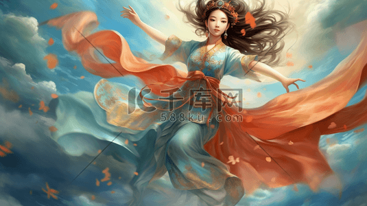 风女神插画图片_中国风国潮敦煌女神飞天插画