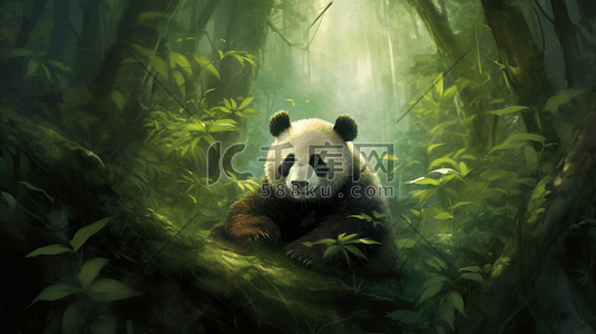 中国风竹子插画图片_绿色扁平化中国风大熊猫插画