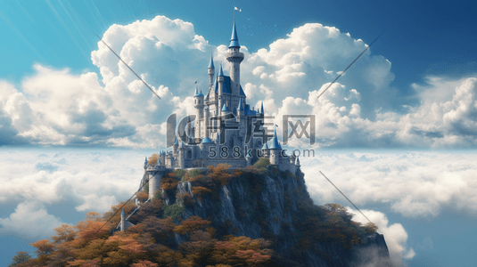 空中城堡顶部数字艺术插画