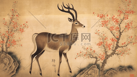 藏风格插画图片_中国风绘画藏羚羊