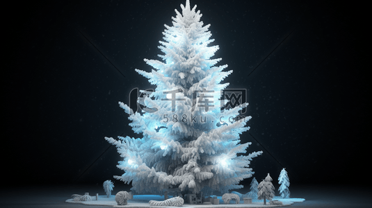 冬天唯美圣诞节圣诞树礼物3D模型数字艺术插画