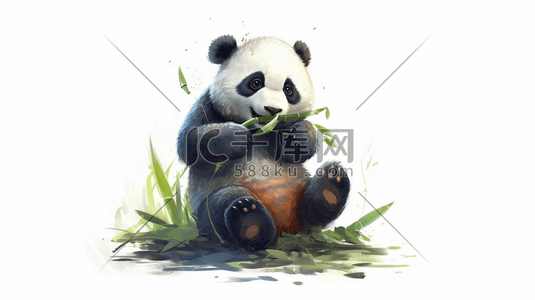 手绘风格中国可爱熊猫数字艺术