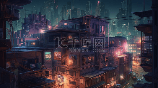 科技城市夜景数字艺术插画