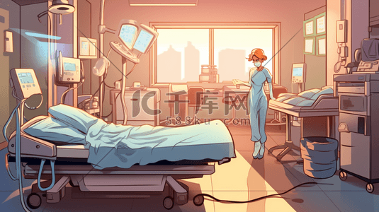 手术室卡通插画图片_医学医疗手术室场景卡通插画
