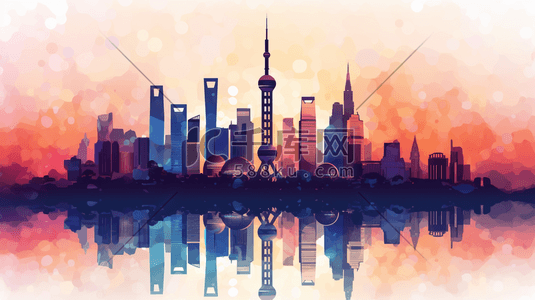 现代都市上海地标建筑摩登渐变插画
