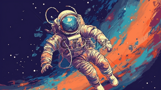 手绘宇航员在太空场景