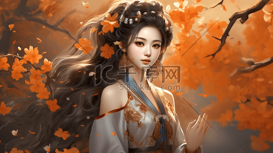 中国风古风人物美女场景插画