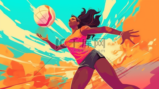 欧美体育插画图片_体育运动排球运动员动感插画
