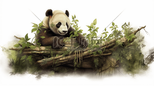 绿色中国风竹子插画图片_绿色中国风大熊猫竹子插画