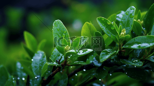 花绿叶水滴插画图片_春季谷雨雨水绿叶数字艺术