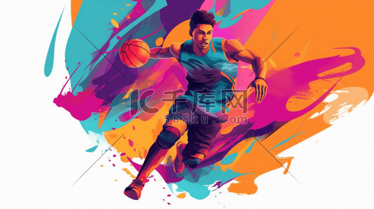 全屏动感光波插画图片_体育运动篮球动感运动员插画