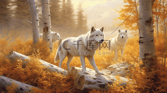 森林中的大灰狼动物白狼