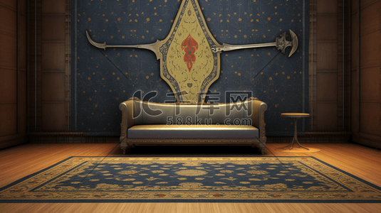 国王插画图片_蓝翼中世纪地毯设计的国王视图宝剑
