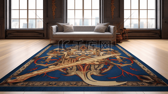 国王插画图片_沙发地毯蓝翼中世纪地毯设计的国王视图