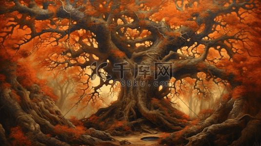 古树gif插画图片_唯美的巨大古树构造的结合体绘画