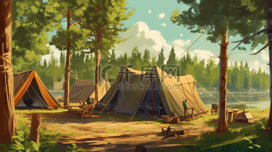 夏季夏令营三个帐篷露营
