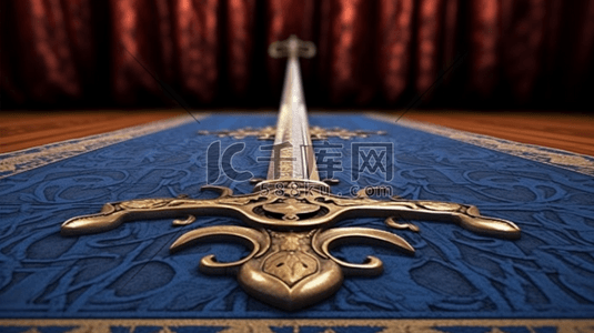 未开锋宝剑插画图片_蓝翼中世纪地毯设计的国王视图铁铸宝剑