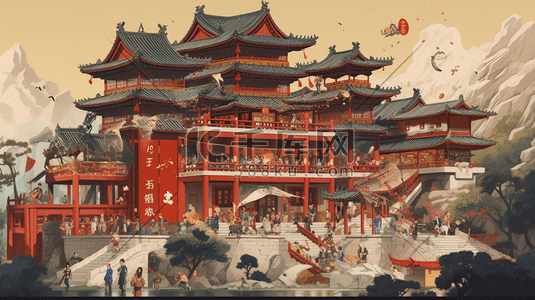 中国风建筑北京城市插画扁平数字艺术