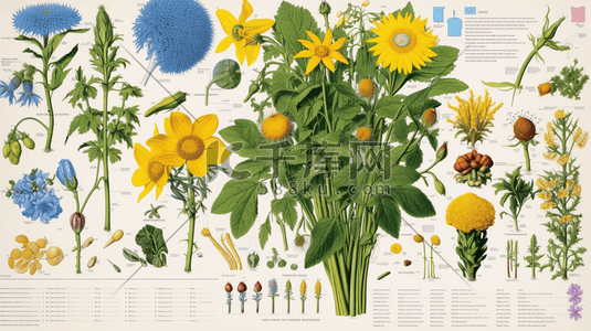 植物科普科学展示手绘插图观赏向日葵